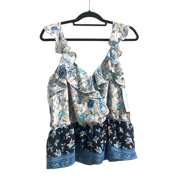 Nine‎ Britton NWT Medium Floral Ruffled Cami Top - Ivory Tan Blue - Boho Chic - Picture 1 of 8
